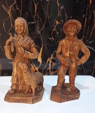 Paar geschnitzte Holzfiguren Bauern Kunst Antiquitäten Dekoration , Signiert
