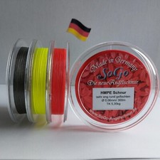 Angelschnur 8fach gfl, eng und rund geflochten/ Rot/Grau/Gelb/ Ø0,03/0,04/0,06mm