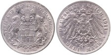 3 Mark Deutsches Reich 1911 J Freie und Hansestadt Hamburg Silber J 64 Kaiserrei