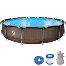 Frame Pool Set 457 x 84 mit Filterpumpe Gartenpool Schwimmbad rund braun Rattan