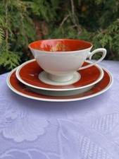 Sammeltasse 3-teiliges Gedeck Lettin Kaminrot mit Golddekor 
