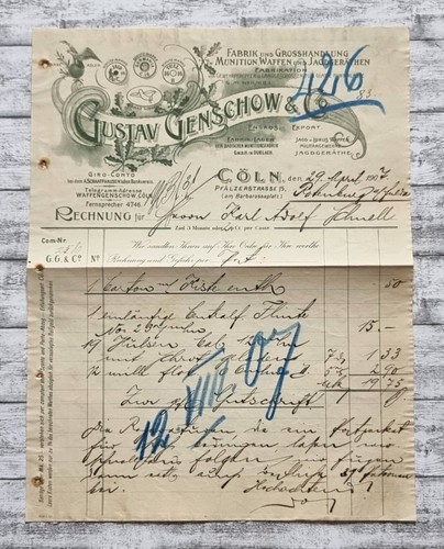 1907 rechnung genschow - rechnung, jagd