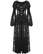 Dark in Love Damen langes Barock Gothic geprägtes Rose Samt & Spitze Kleid Jacke