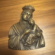 Altes Wandrelief Messing Jungfrau Maria mit Jesuskind!Madonna