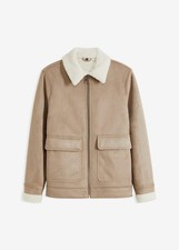 Kunstlederjacke Gr. L Taupe Herren Winter-Jacke Mantel Parka Neu