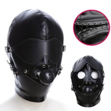 DE Kopf Maske Harness Hood Ball Mund Gag Abschließbare Bondage Fetisch Gimp BDSM
