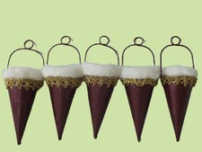 Weihnachtsdekoration  - Christbaumschmuck  5 Spitztüten in  Bordeaux mit Fell