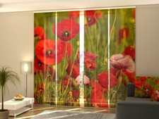 Foto-Schiebegardine rote Mohnblumen, Flächenvorhang mit Motiv, Gardine auf Maß
