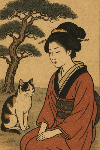 Japanisch holzschnitt katze - holzschnitt,