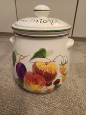 Rumtopf, Keramik Formano, weiß mit Früchten bemalt