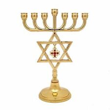 Menora, mit Davidstern und Jerusalemkreuz, 7 Arme, 16 x 13 cm. Aus Israel.