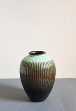 Keramik Vase - Rillendekor - grün/braun-schwarz - Steuler - 50er Jahre