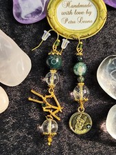 Ohrringe MOOSACHAT + BERGKRISTALL Geburtsstein APRIL Sternzeichen Bild STIER gf.