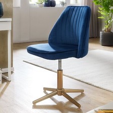 FineBuy Drehstuhl Blau Samt Schreibtischstuhl Drehbar Schalenstuhl Home Office