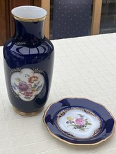 Tolle Vase + Teller  Lindner Tettau Bavaria - Echt Cobalt Scharffeuer Porzellan