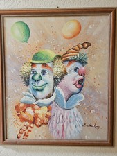 Ölgemälde "Clowns" auf Leinwand handgemalt signiert mit Rahmen