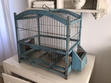 Alter uriger Vogelkäfig Shabby Frankreich Holz Vintage Brocante Blau  Landhaus