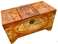 Große China Kampferholz Holztruhe Schnitzereien Drachen 100cm