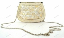 Perlmutt Gold Look Damen Modische Handtasche Metall Clutch Umhängetasche