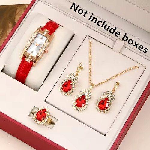 Damen schmuckset rot - rot, uhr