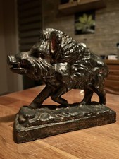 Kapitaler Keiler / Wildschwein dekoratives Voll Eisenguss Skulptur Plastik 4 Kg