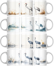 Aquarell  Vogel Kranich Natur Mug Tasse Keramiktasse Geschenk Kaffeetasse