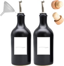 Steingut Flaschen 500 ml mit Edelstahl-Ausgießer, Holzkorken, Trichter Etiketten