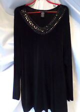 Citiknits Shirt QVC schwarz XL mit Pailletten-Bordüre Langarm