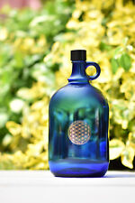 Glasflasche 2 Liter in blau mit Blume des Lebens