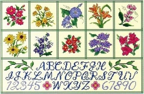 Country meadow floral - meadow, sampler