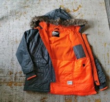 Superdry Herren Parka Winterjacke mit Kapuze Gr. S Grau Orange 