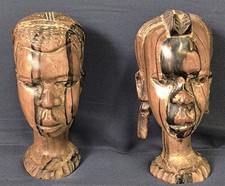 Afrikanische Holzfigur Köpfe Handgeschnitzte Skulptur 2 Stk.
