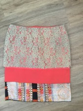 APRIORI * Zauberhafter Rock gefüttert Gr. 40 beige orange gelb schwarz Lagen