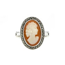 Ring mit Gemme Kamee und Makasiten in 800 Silber Antik Gr. 57 Sammlerstück