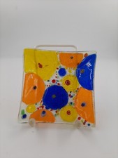 Kleiner Glas Teller/Platte quadratisch Millefiori Schmelzglas vermutlich Murano