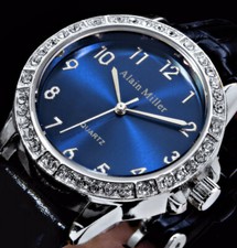 Alain Miller Damen Armband Frauen Uhr Blau Schwarz Silber Farben Strass 121