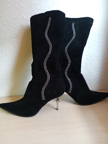 Stiefel schwarz samt strass - schwarz,