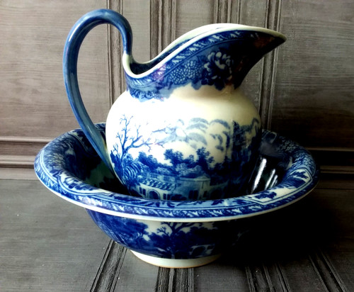 Victorian ware jug basin blue - ware, jug&basin