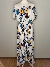 Off-shoulder Bardot Vokuhila Kleid Maxikleid von Asos Weiß Blau Gr. 38 Neu