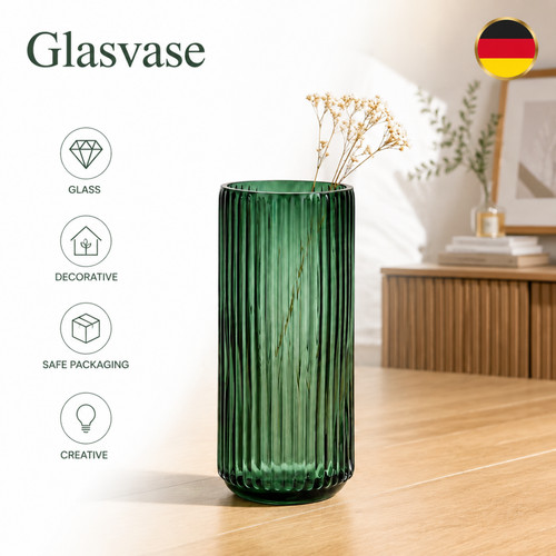 Glasvase dunkelgrün gerippt - dunkelgrün,