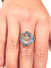 Ring aus Weißgold 18 CT 750 Mit Topazio Azzurro und Diamanten Made IN Italien