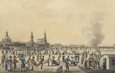 DRESDEN von der Morgenseite - J.C.A. Richter - kolor. Umrissradierung, um 1820