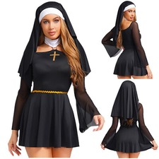Damen Rock Mantel Kleid Church Kostüm Halloween Outfit Party Cosplay Dress Up