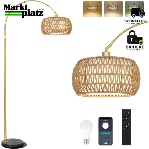 Bogenlampe gold modern rattan - bogenlampe,
