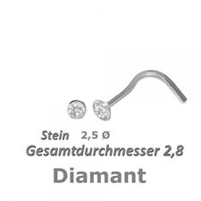 Diamant 750 Weißgold  Nasenpiercing, Nasenstecker  Spirale 2,8 mm NEU