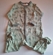 Baby Schlafanzug Gr. 74 von Ergee mit Füßen lange Arme Grün Katenmuster