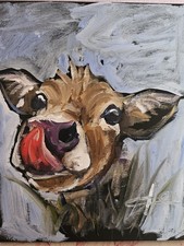 Ölgemälde Tier Ölbild Bilder Modern Art Kunst Unikat Wandbild  25x30 Kuh