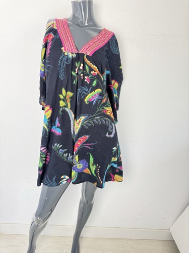 Black boho pink embroidery - pink,