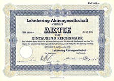 LEHNKERING AG Duisburg histor. Aktie 1941 Schifffahrt Spedition Logistik Lager