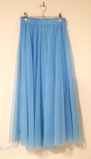 Damen Tutu Tüll Rock  Maxirock A-linie blau Party Hohe Taile Röcke Gr. M